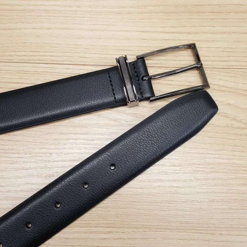 BLOOMINGDALES Belt Mens Size 38 Black Pebbled Grain Leather Silver Buckle $69